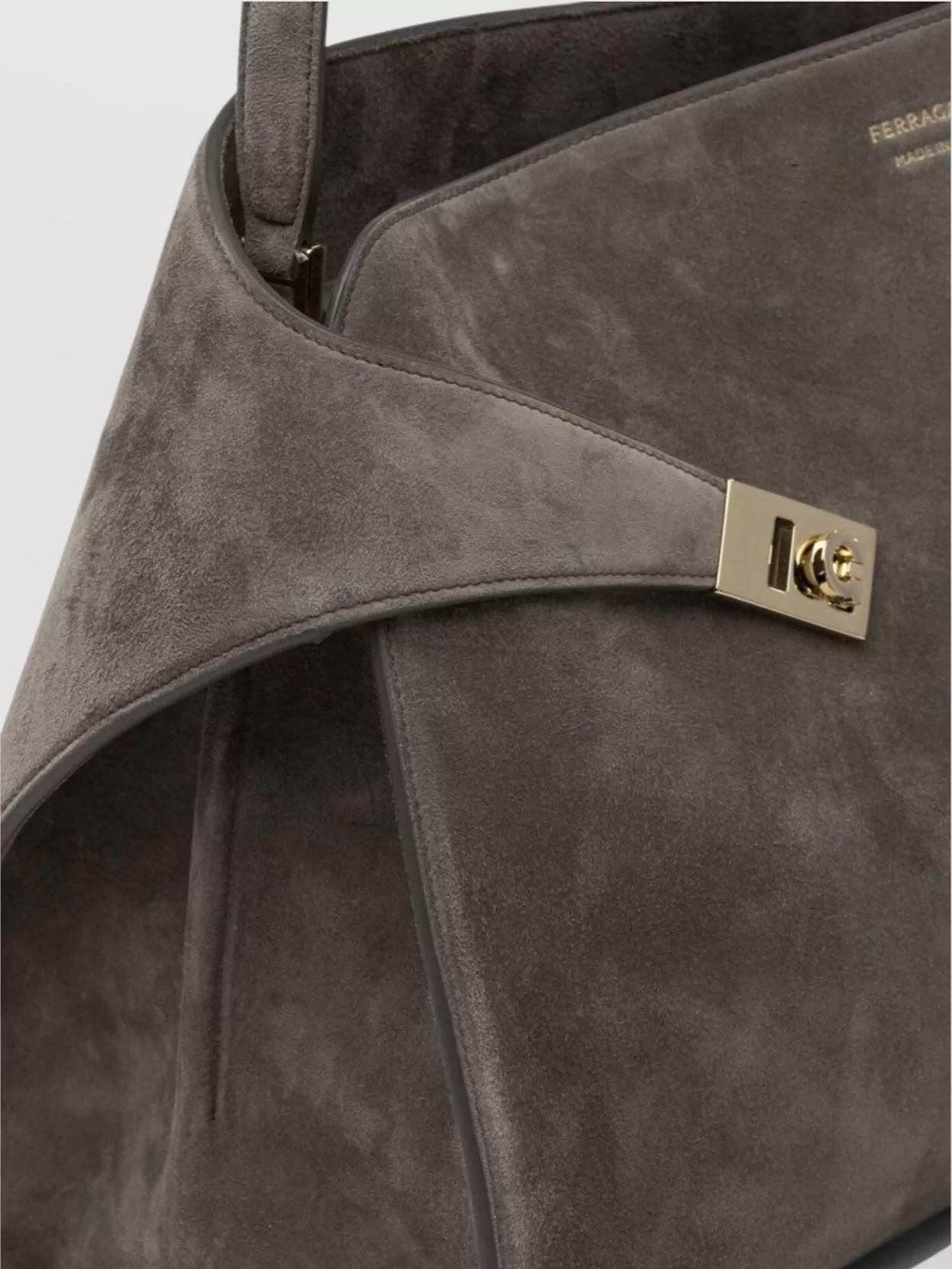 FERRAGAMO STRUCTURED SUEDE SHOULDER BAGS WITH TOP HANDLE