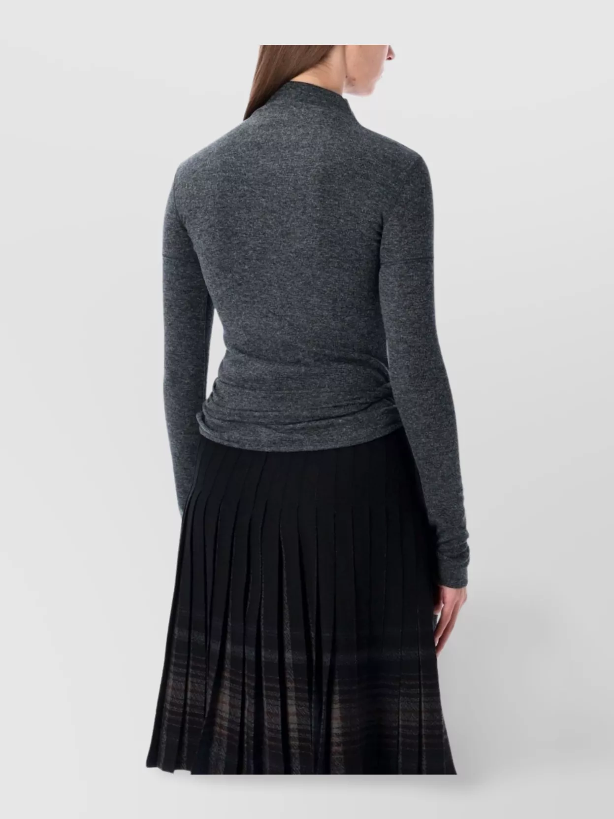 Low Classic Long Sleeve Wrap T-shirt With Ribbed Texture In Gray