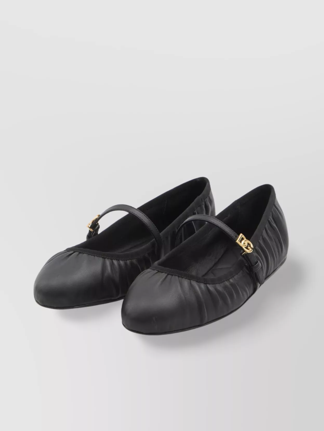Dolce & Gabbana Black Ballerinas With Metallic Logo And Strap In Leather Woman In Black