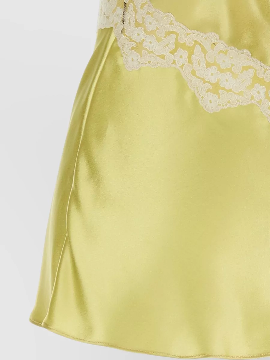 Alberta Ferretti Lace Trim Satin Top Cross Back Straps