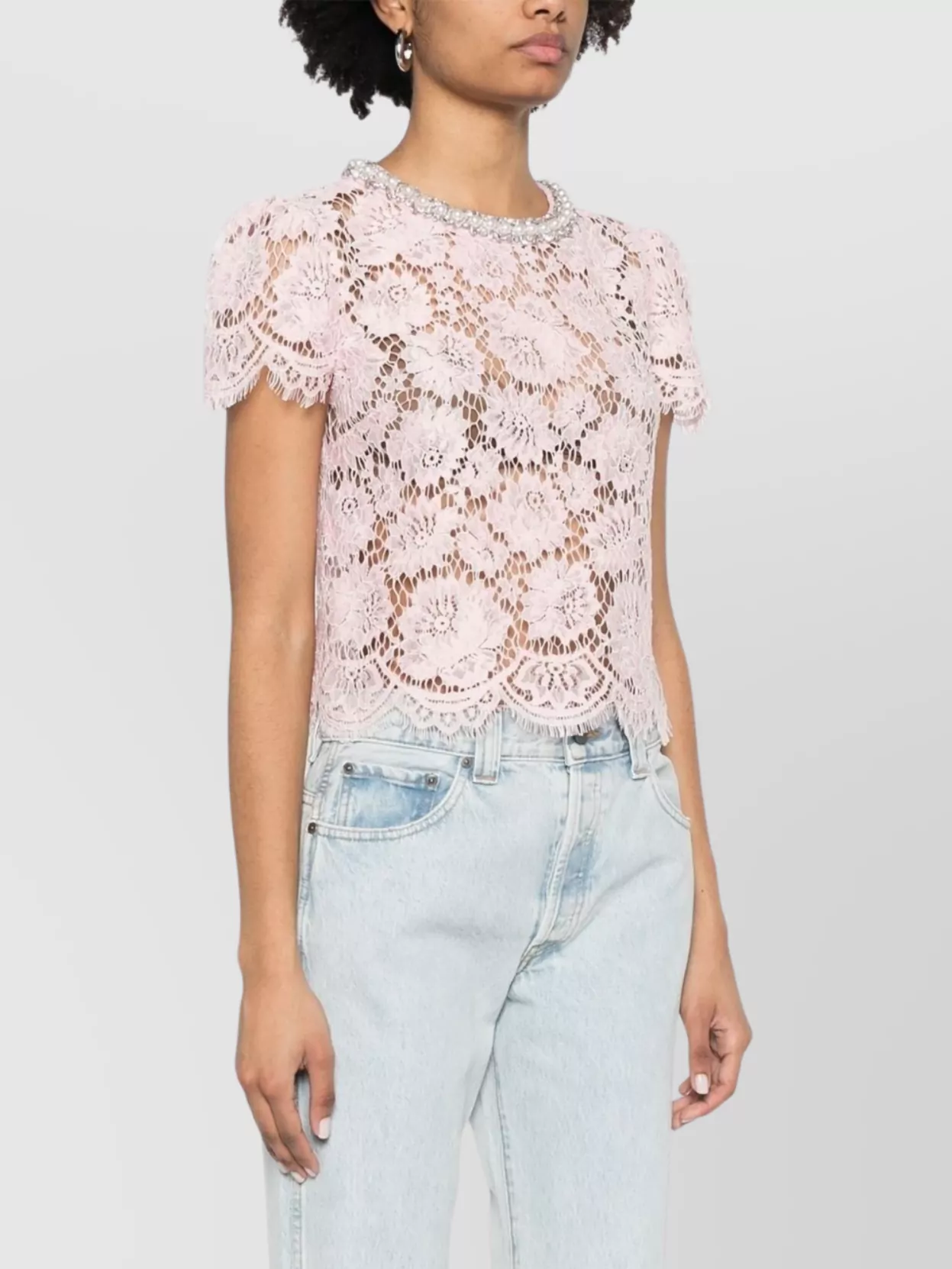 Shop Self-portrait Beaded Floral Lace Top With Crystal Embellishment