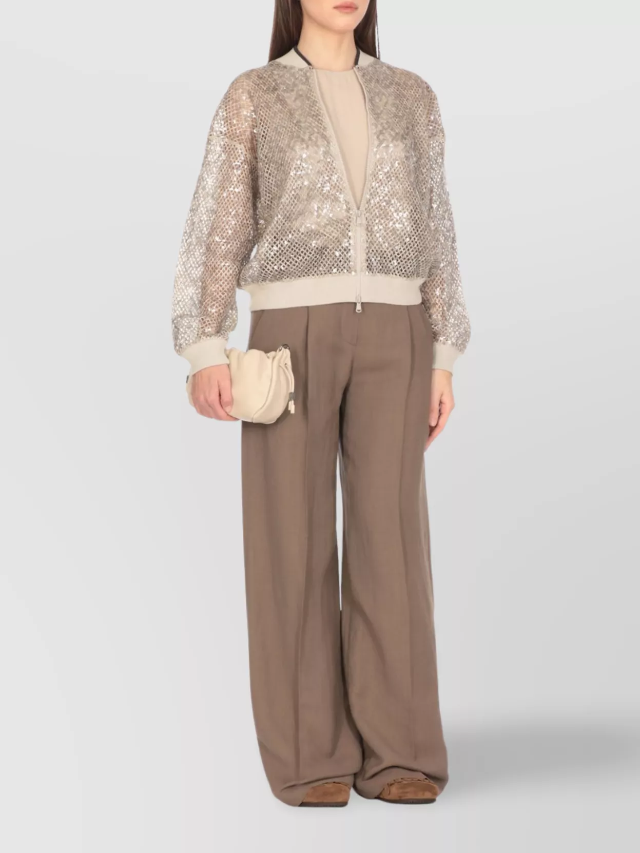 Brunello Cucinelli Sequin Embellished Short Cardigan In Gold