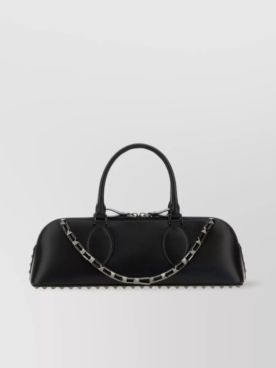 Shop Valentino Leather Studded Shoulder Bag In Black