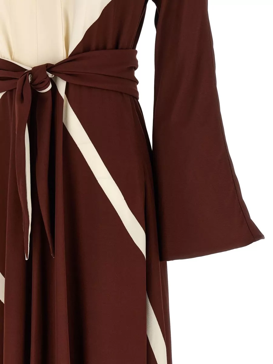 Alberta Ferretti Printed V-Neck Long-Sleeve Maxi Dress