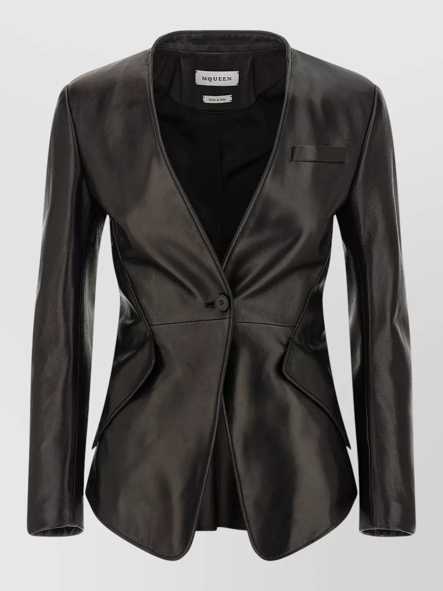Mc Queen leather single-breasted asymmetric blazer
