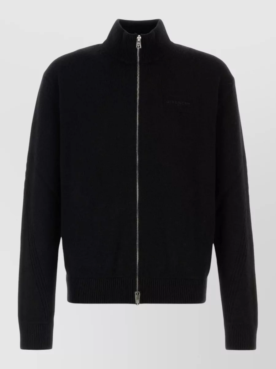 Givenchy cashmere wool high collar zip ribbed cardigan