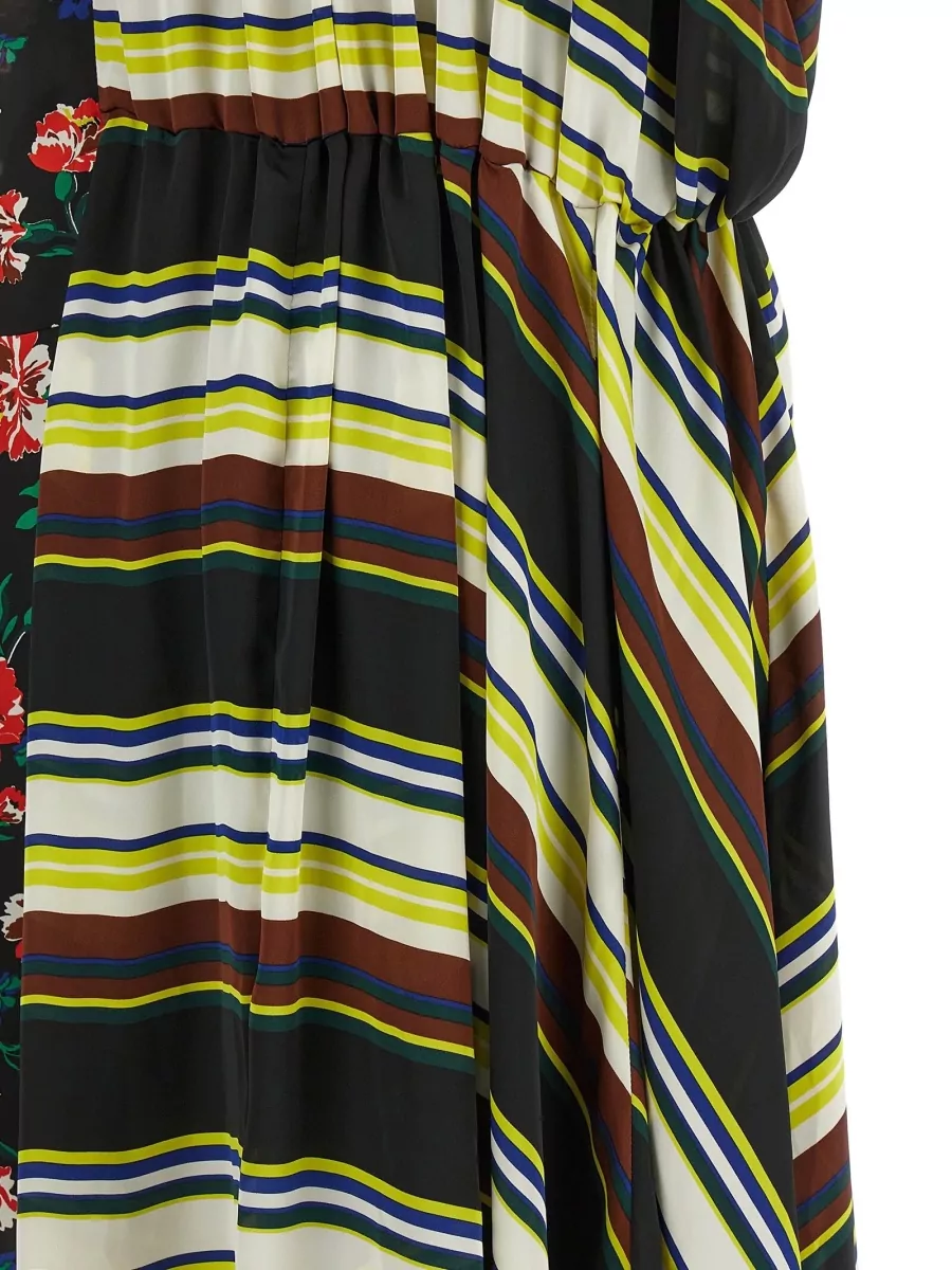 Sacai Pattern Mix Satin Midi Shirt Dress