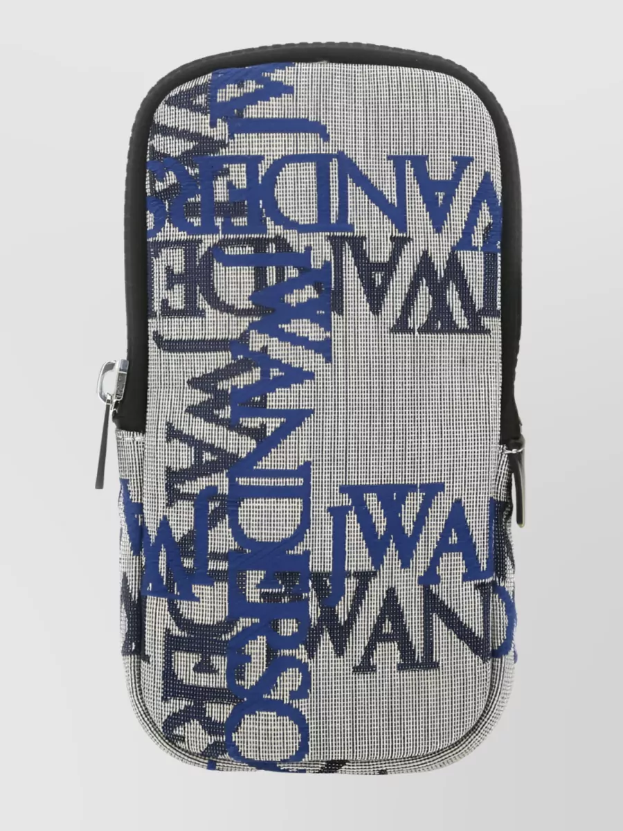 Shop Jw Anderson Iconic Logo Grid Pattern Phone Pouch In Grey