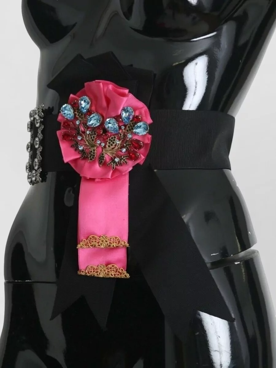 Dolce&Gabbana Crystal-Embellished Floral Brooch Belt