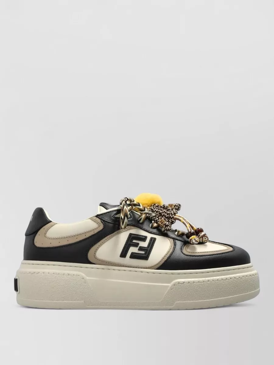 Fendi Match Leather Platform Sneakers Charms Round Toe