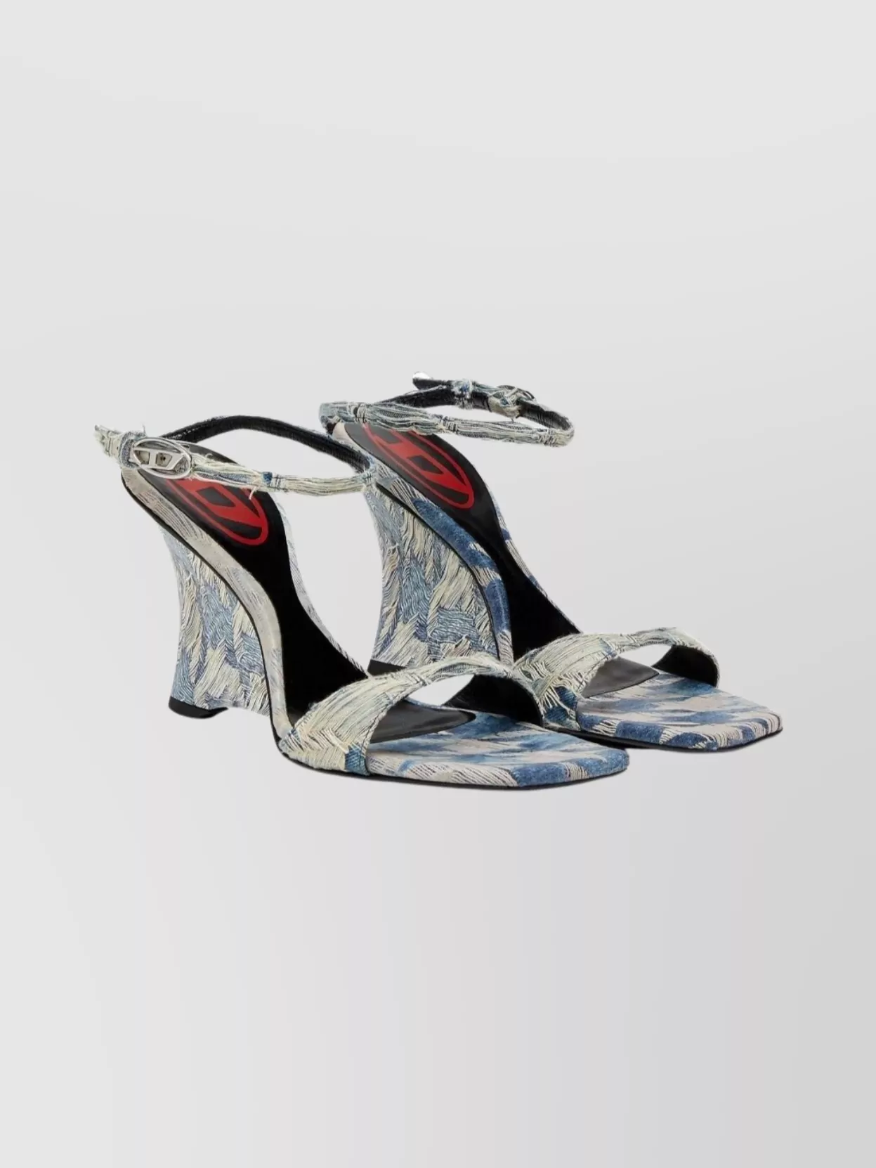 Diesel Jacquard Pattern Open Toe Wedge Sandals In Blue
