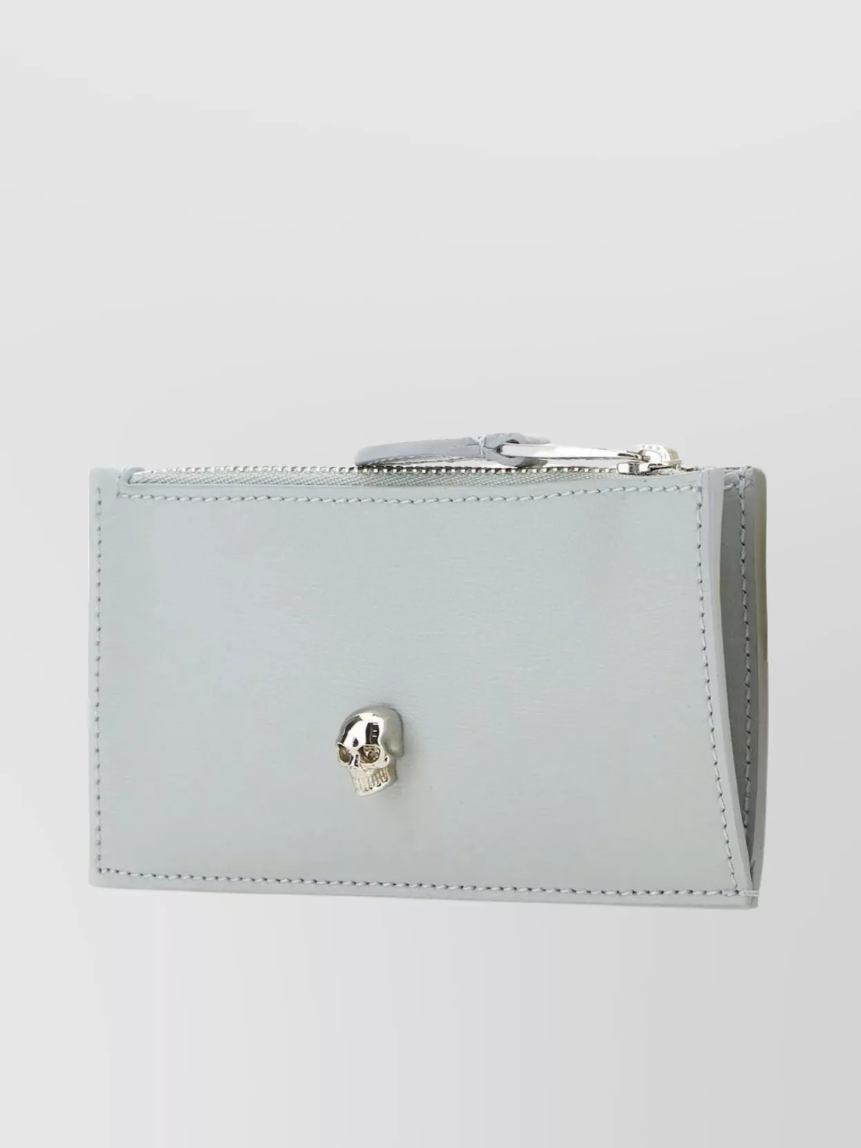 Shop Alexander Mcqueen Compact Leather Card Holder In Grey