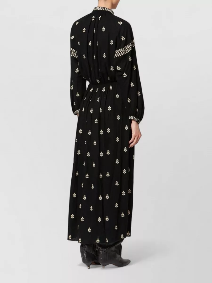 Isabel Marant Rodilia Silk Long Sleeve V Neck Dress