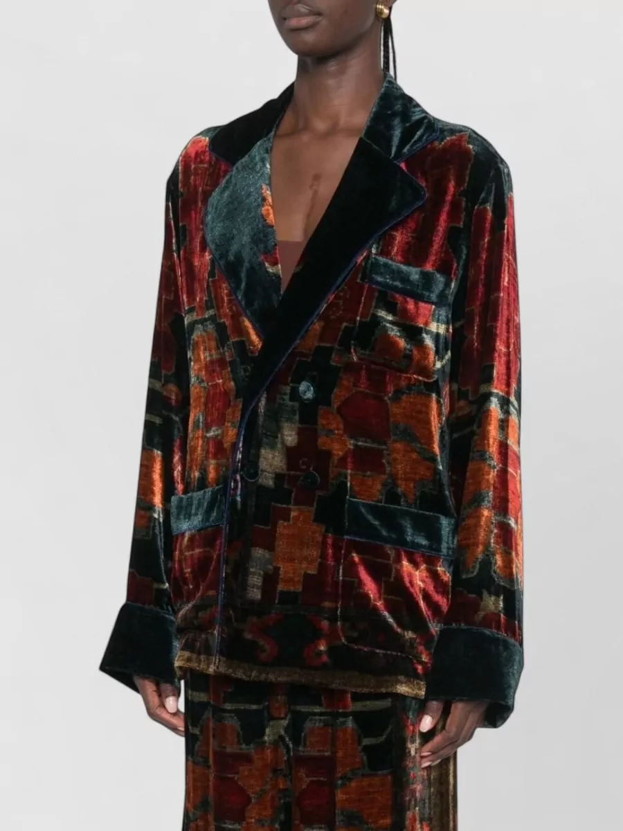 Pierre Louise Mascia Silk Velvet Geometric-Print Single-Breasted Blazer