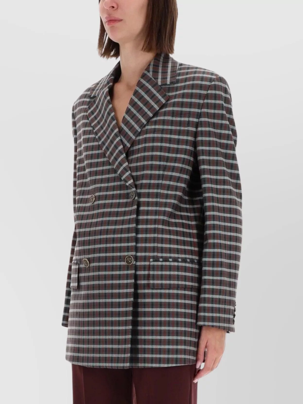 Etro Checkered Jacket With Notched Lapels And Pockets In Blue