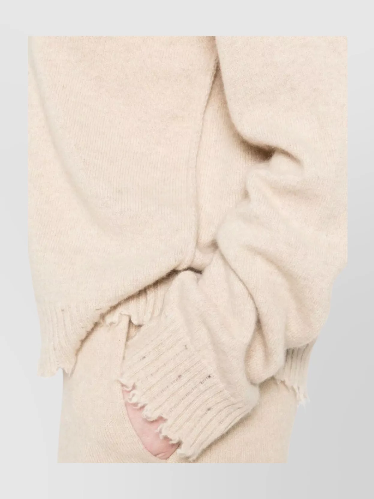 Uma Wang Cashmere Fringed Hem Long Sleeve Sweater