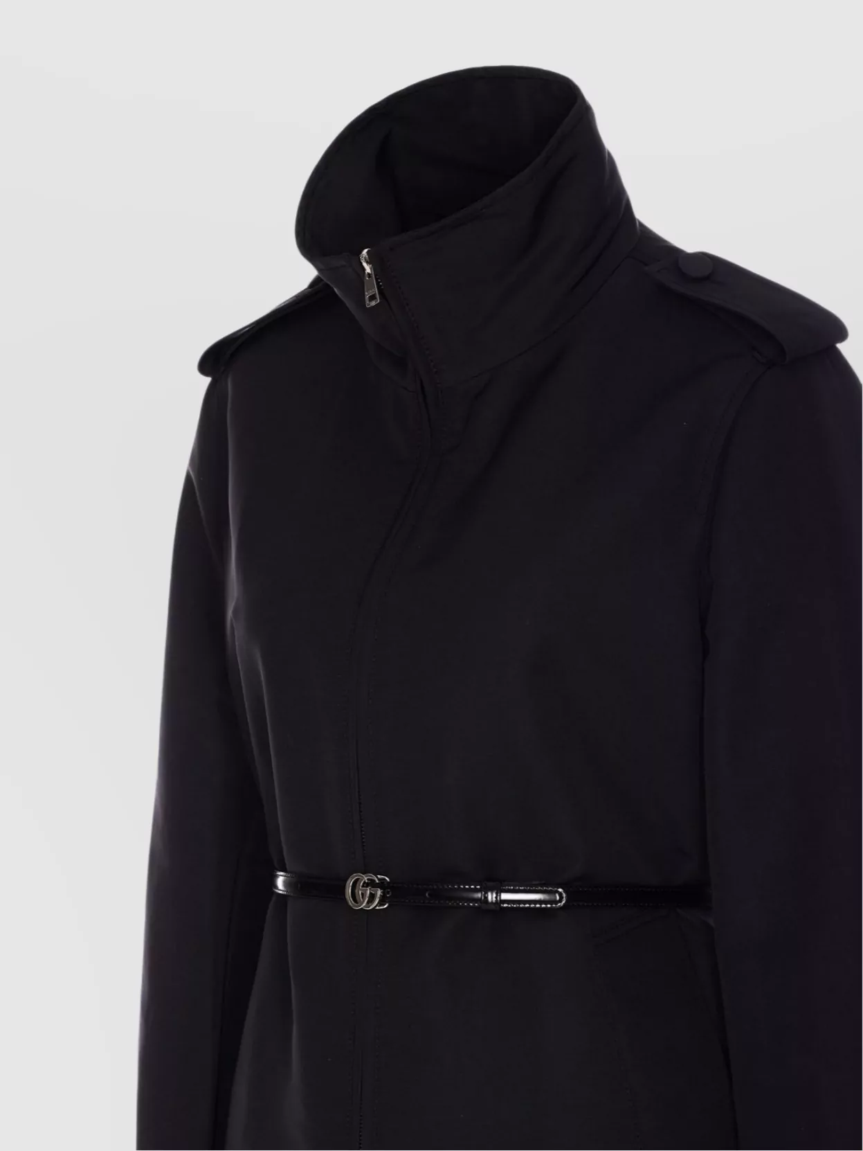 Gucci Belted Waist Nylon Faille Coat With Epaulettes