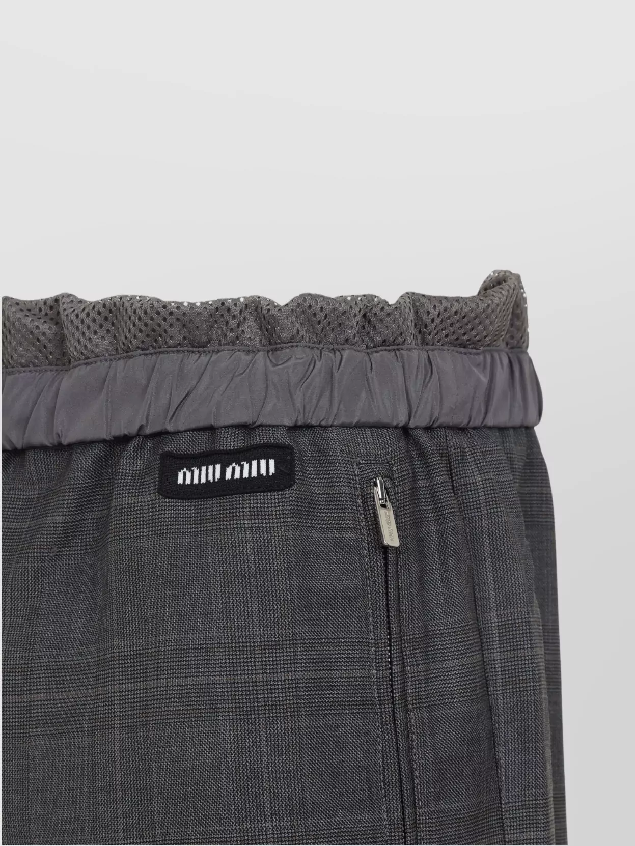 Miu Miu Checkered Drawstring Wool Pants With Elastic Waistband