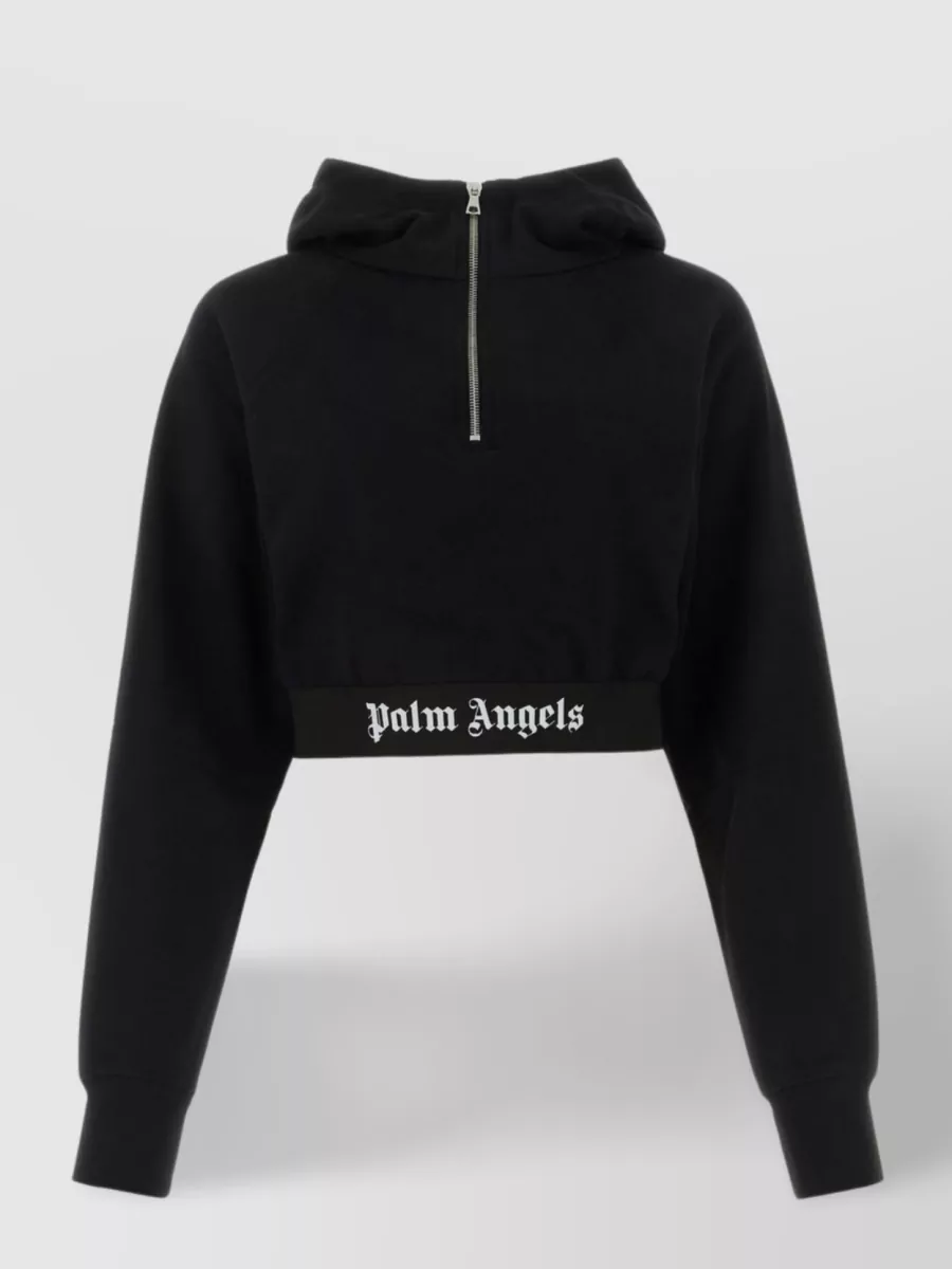 Palm Angels Cropped Hooded Sweatshirt With Elastic Waist