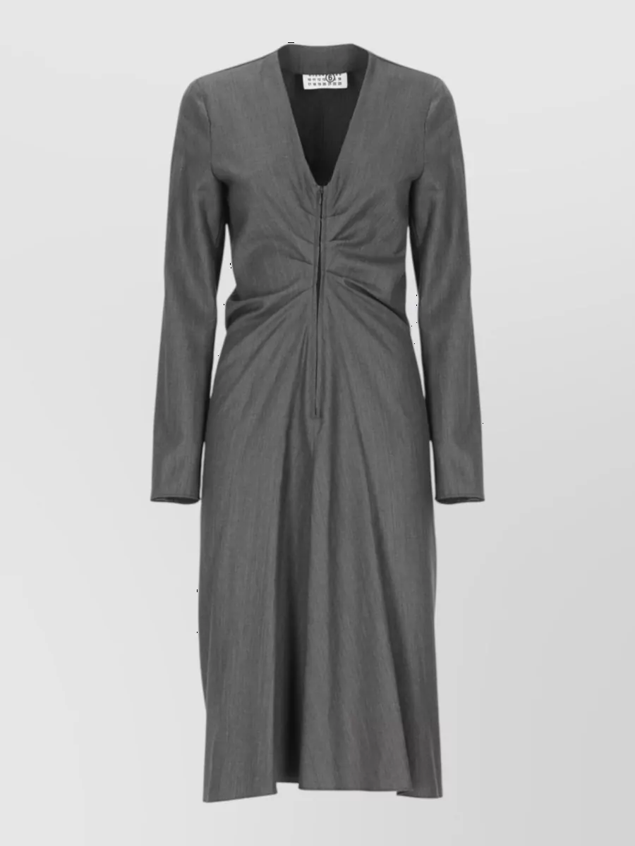 Mm6 Maison Margiela virgin wool v-neck long-sleeve knee-length dress