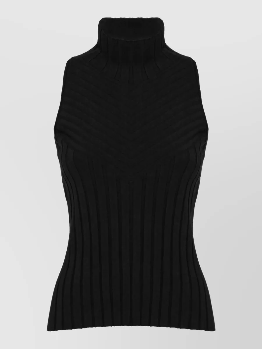 D.exterior ribbed sleeveless high neck knitted top