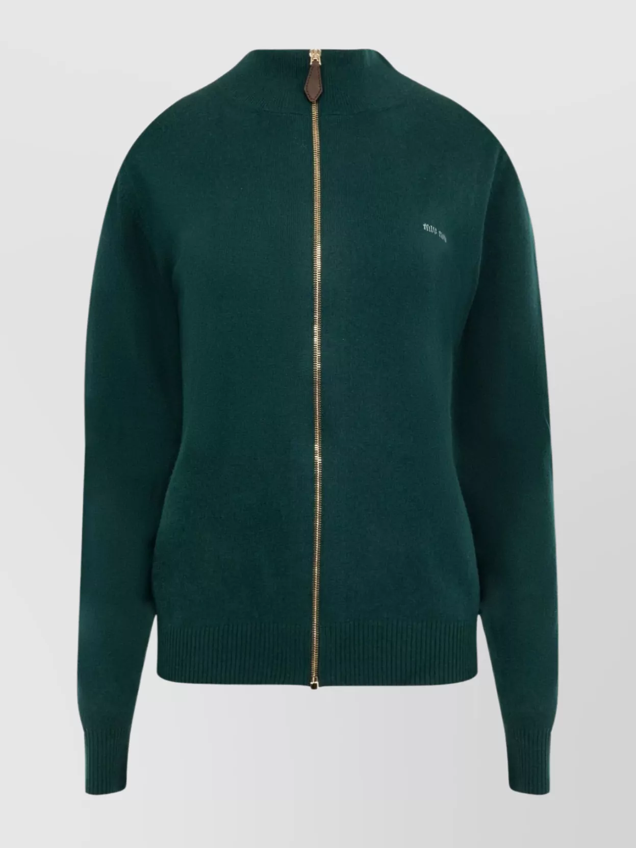 Miu Miu High Collar Cardigan Elbow Patches In Green