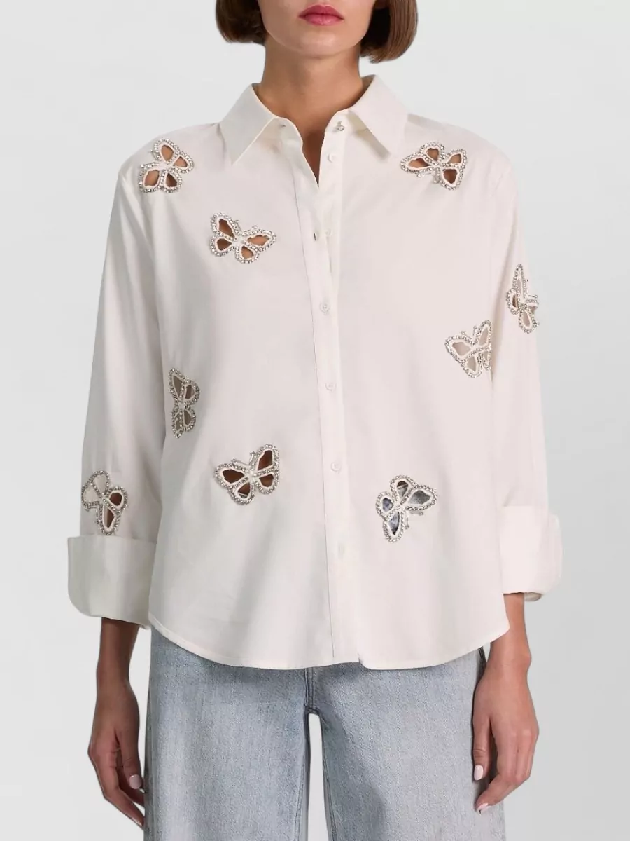 Alice + Olivia Crystal Embellished Cutout Shirt