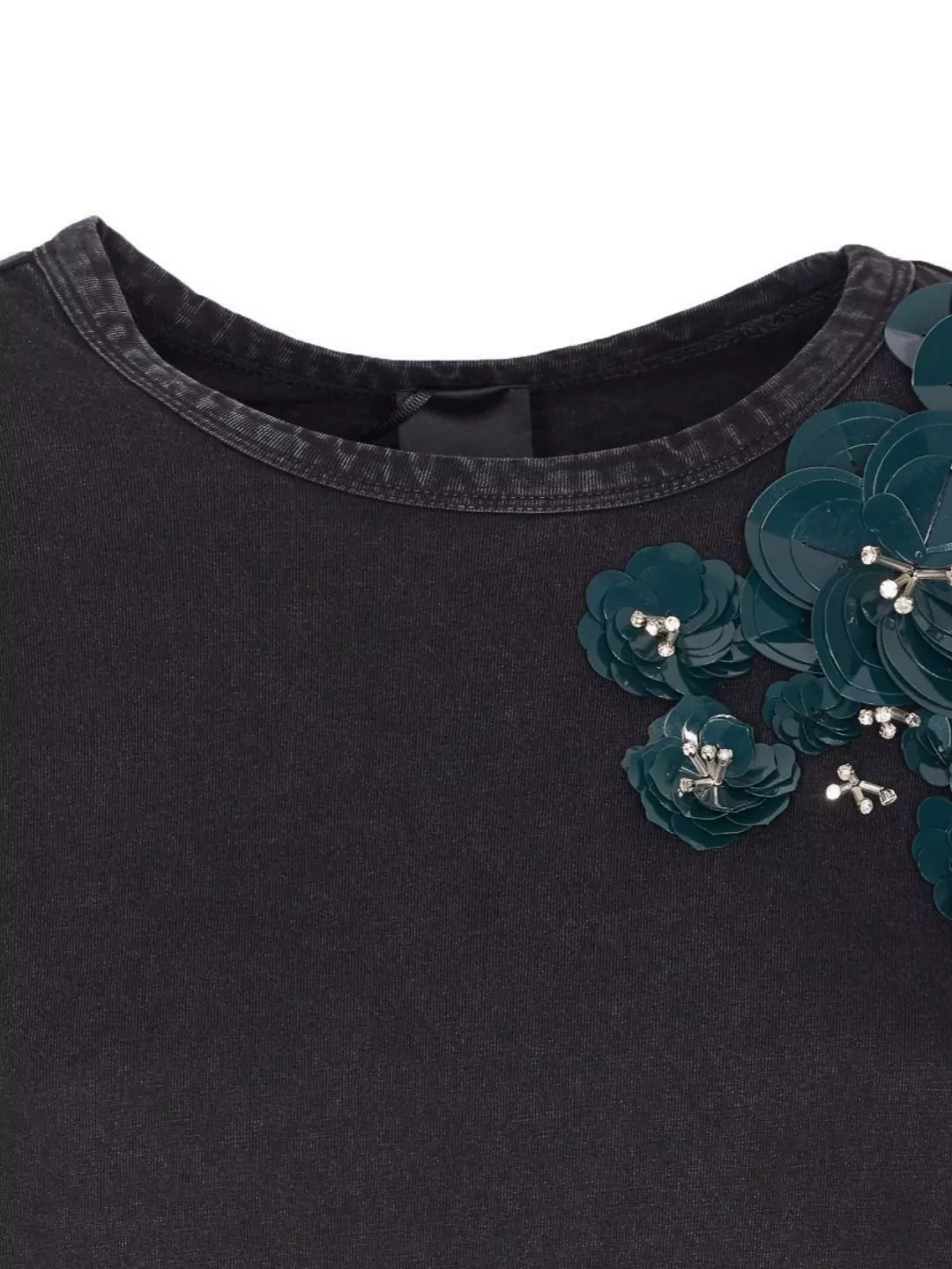 Pinko Front Sequins Floral Short Sleeve Top