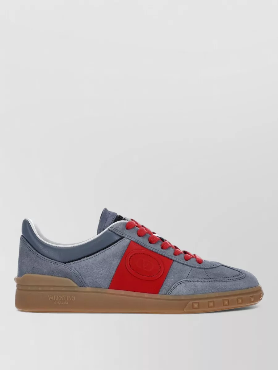 Valentino Suede Round Toe Sneakers Contrasting Sole