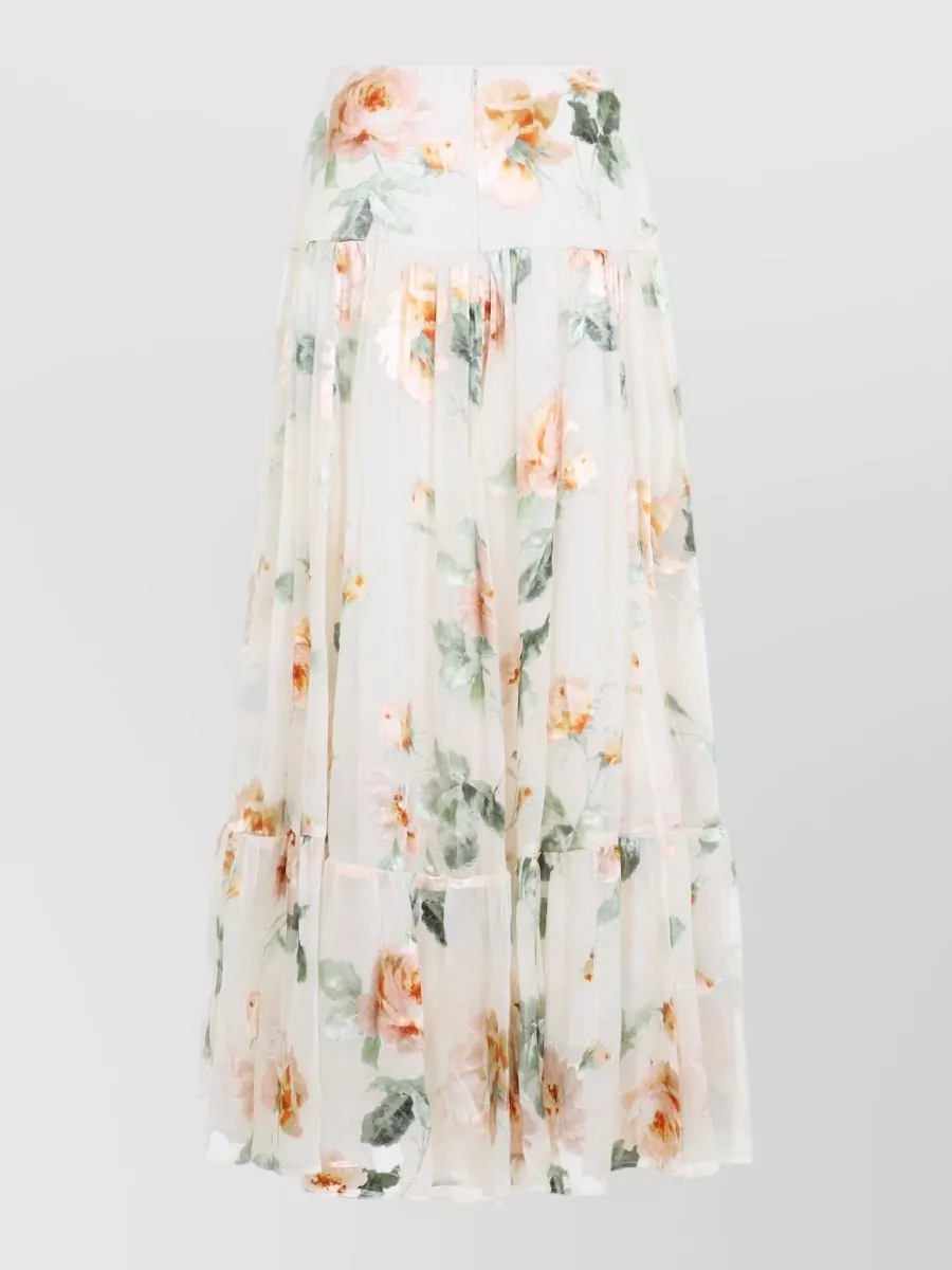 Zimmermann Silk Printed Ruffled Flared Midi Skirt
