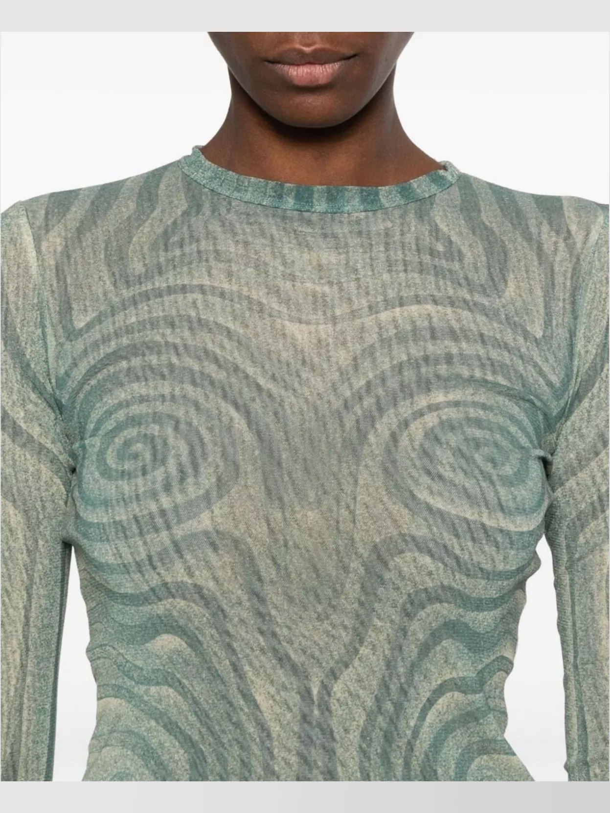 Jean Paul Gaultier Crew Neck Sheer Spiral Print Top
