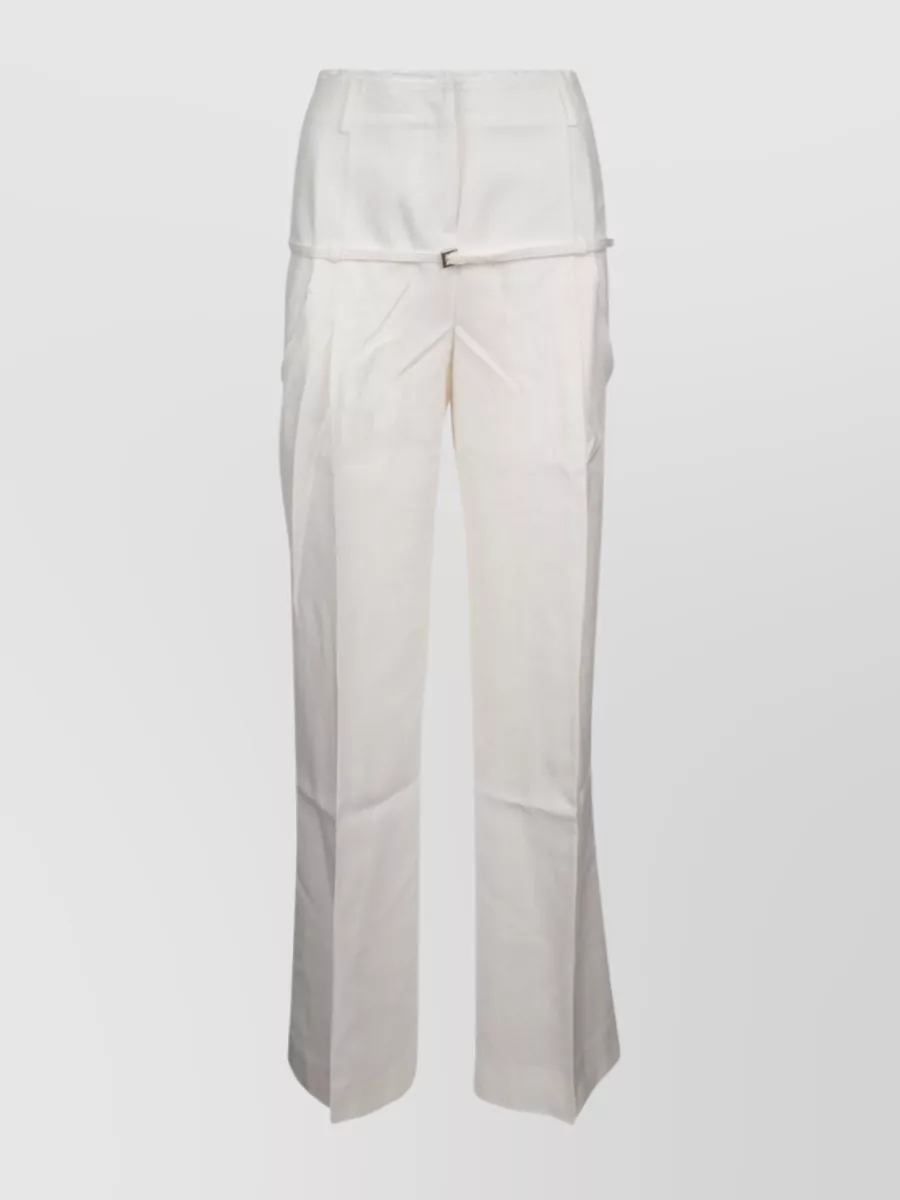 Shop Jacquemus Wide-leg Belted Trousers With Back Pockets In Cream