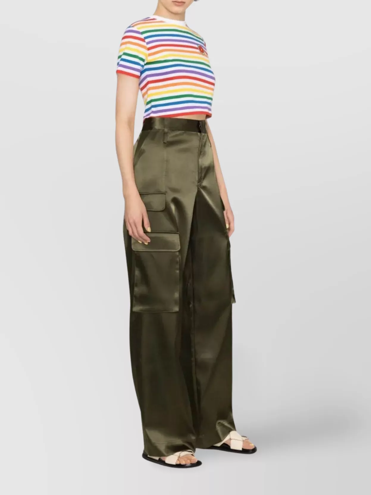 Casablanca Crew Neck Striped Pattern Cropped Length