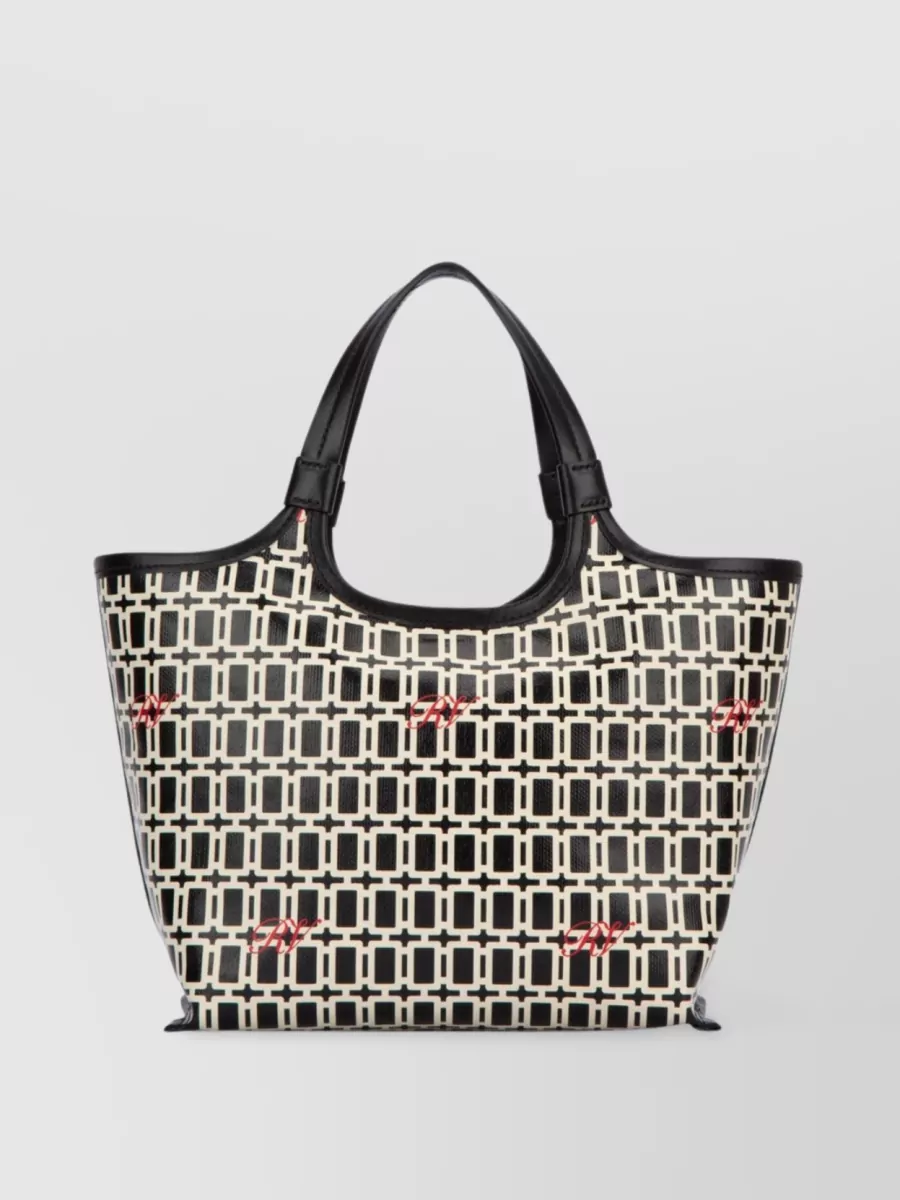 Shop Roger Vivier Geometric Print Tote With Stylish Handles In Cream