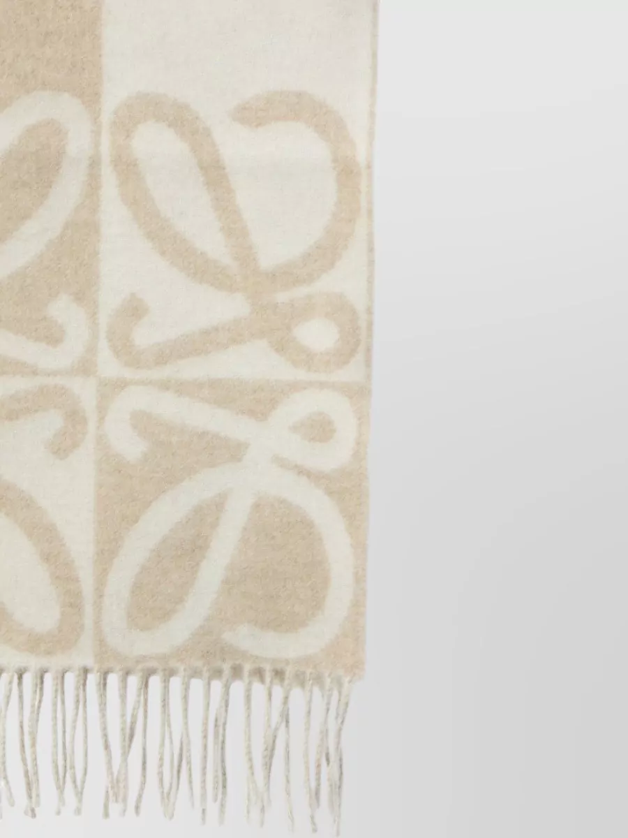 Loewe Anagram Wool Cashmere Reversible Long Scarf In Neutral
