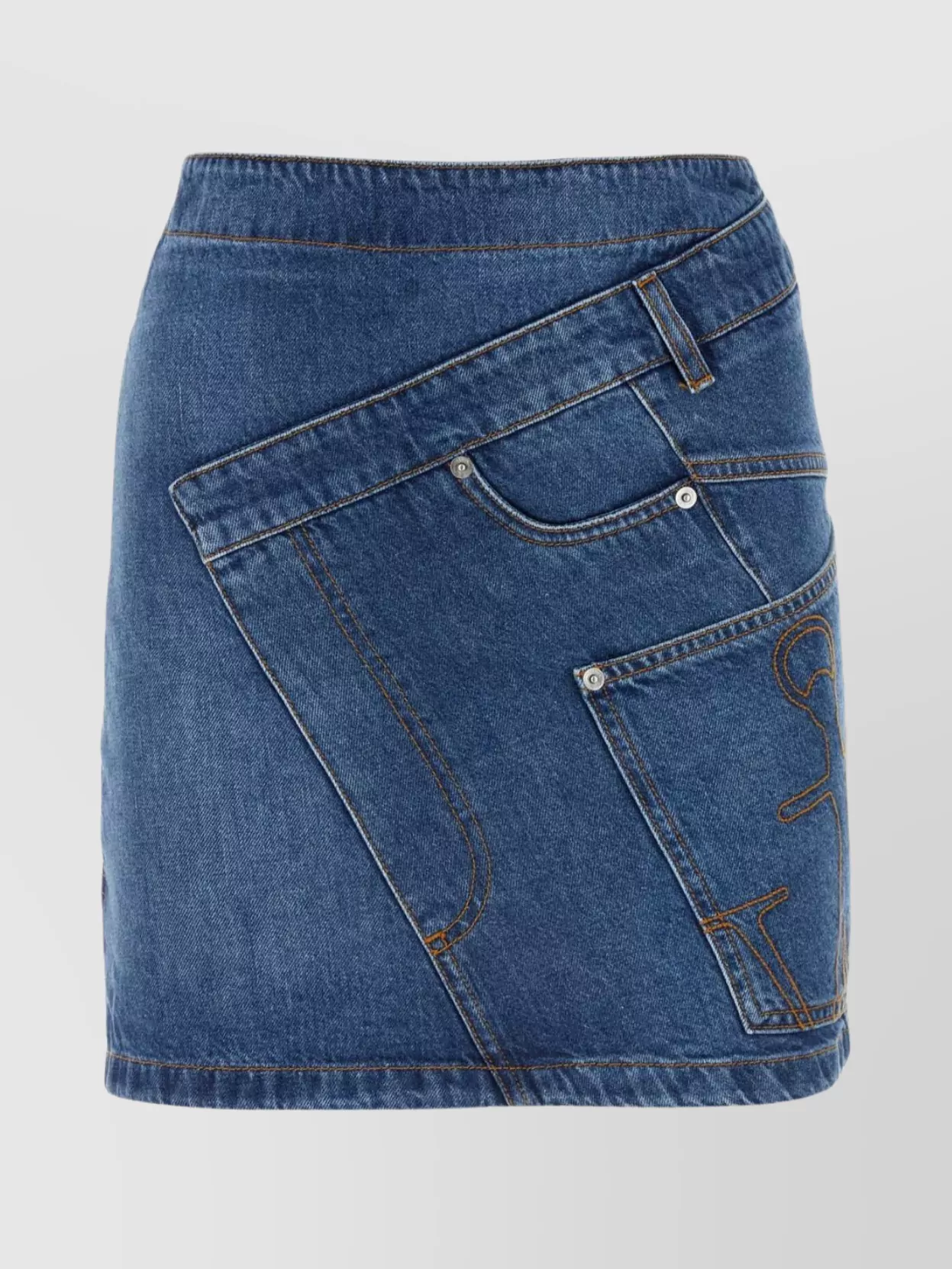 Shop Jw Anderson Contrast Stitch Asymmetric Denim Skirt