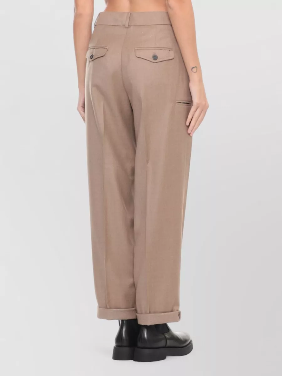Peserico Wool Trousers Pleated Front Cuffed Hem