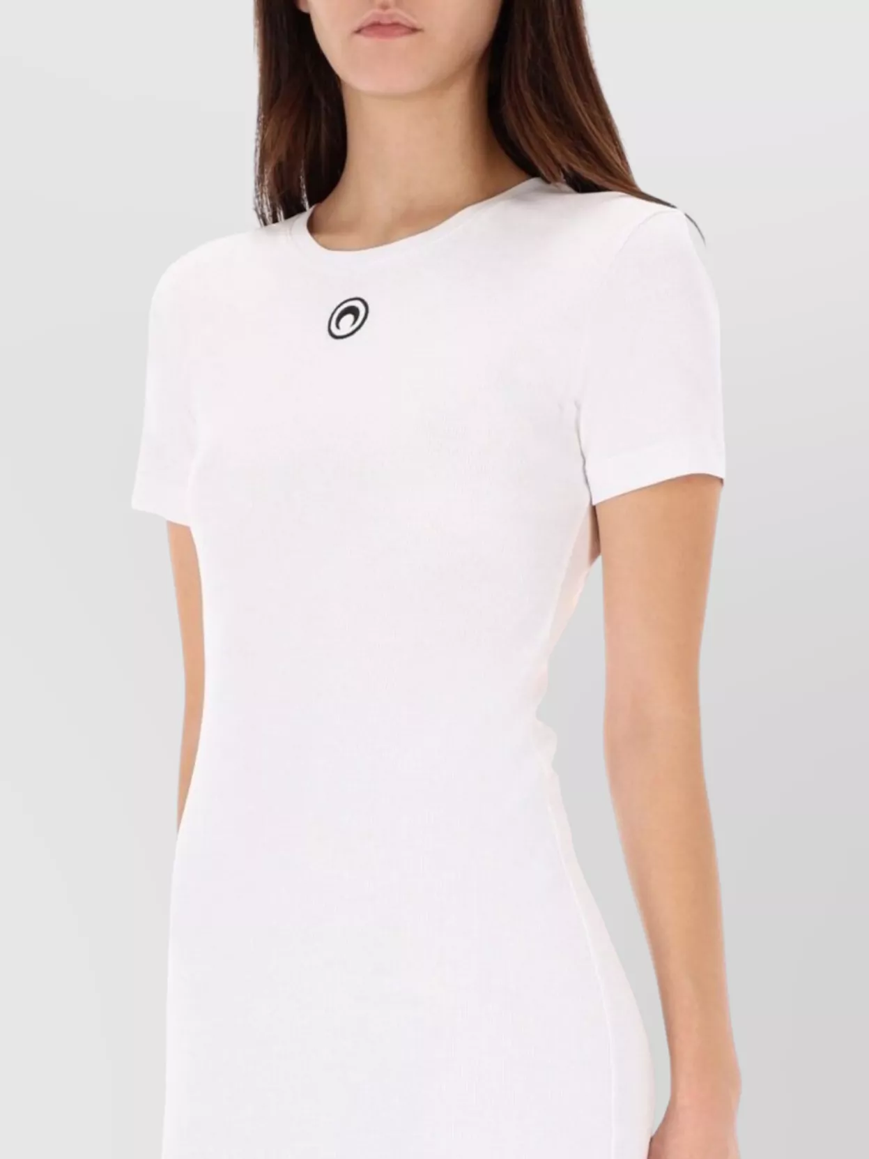 Marine Serre Ribbed Midi Dress Round Neckline In White