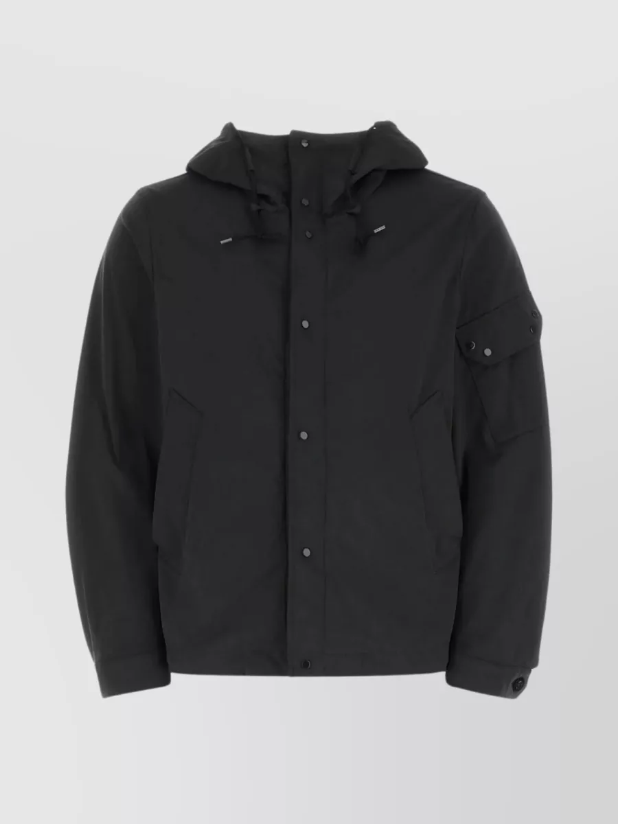 Shop Ten C Polyester Blend Hooded Jacket With Sleeve Pocket In Black