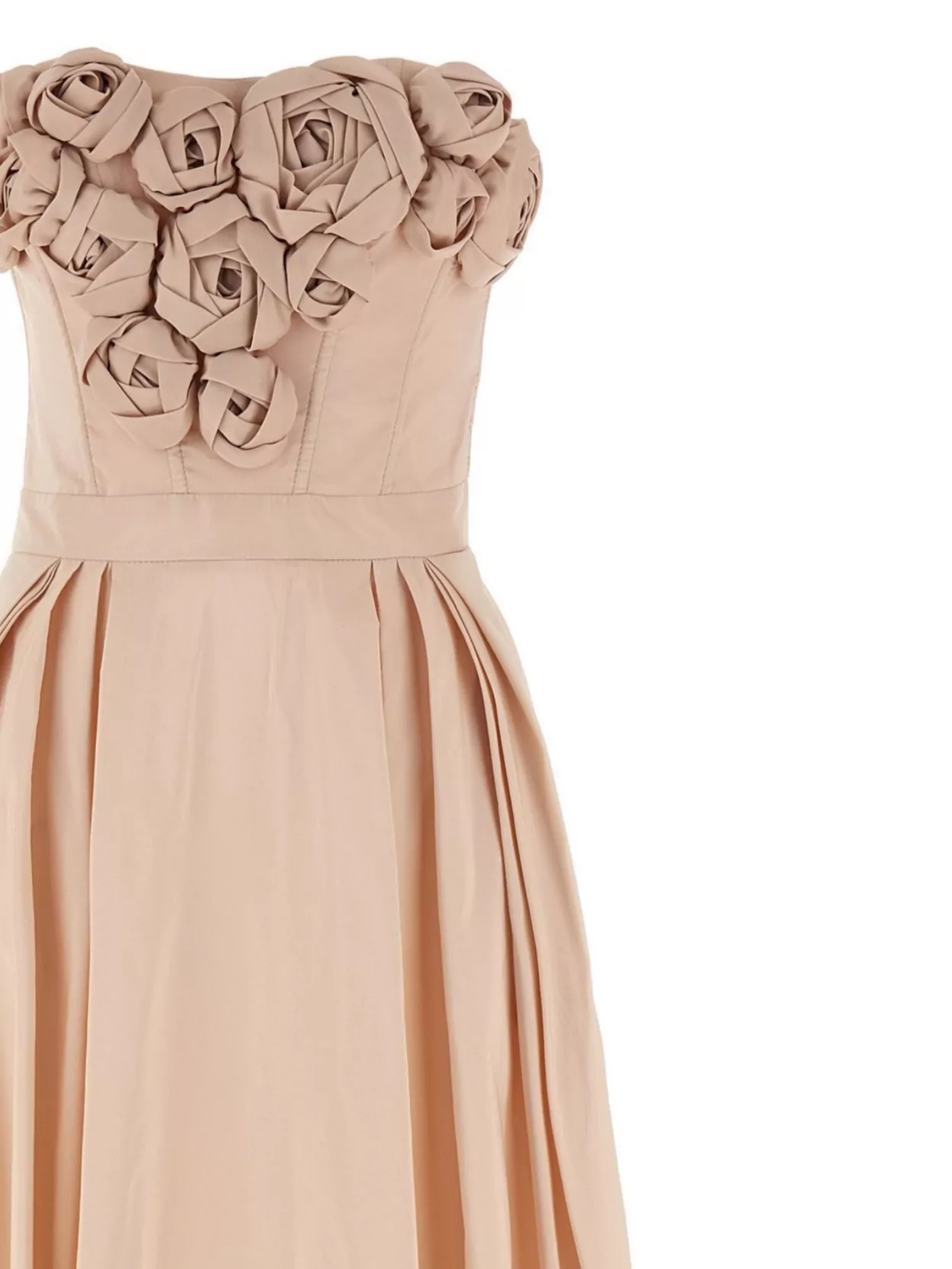 Elisabetta Franchi Embellished Floral Pleated Strapless Long Dress
