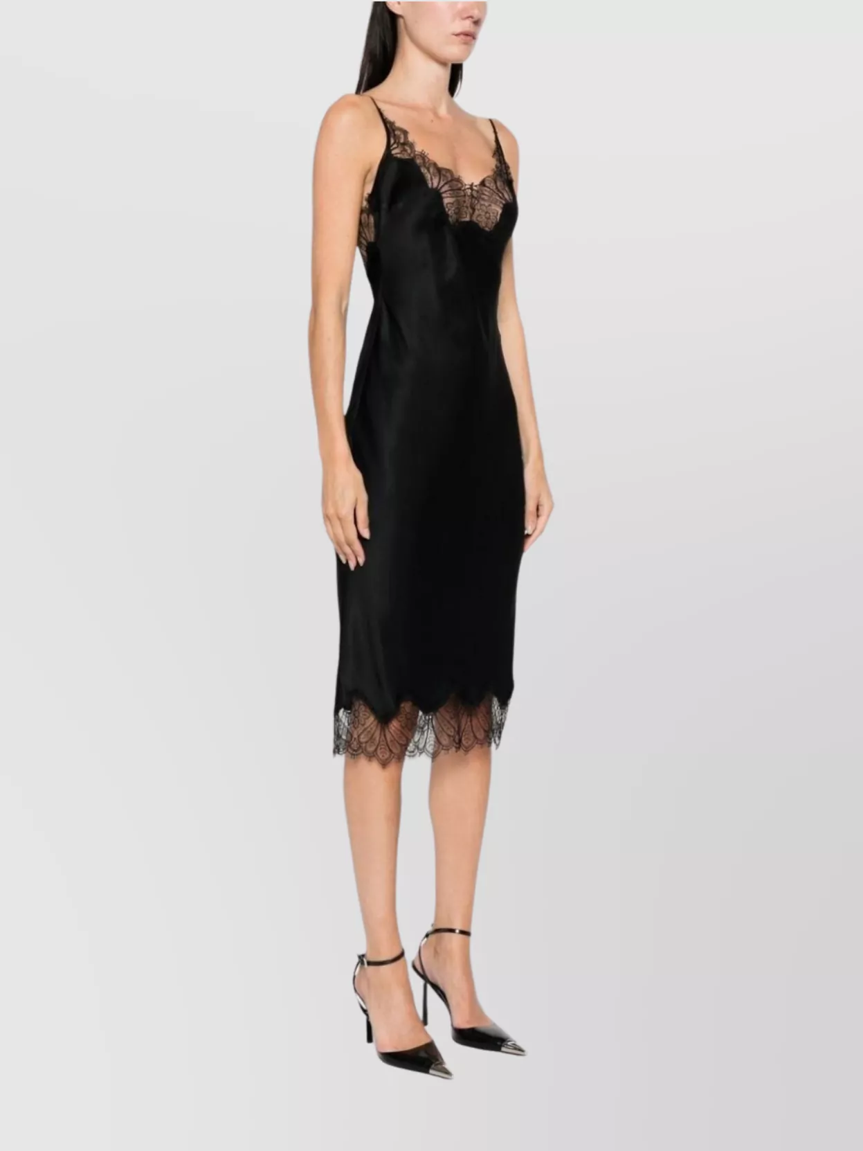 Coperni Satin Lace Trim Sweetheart Neck Dress