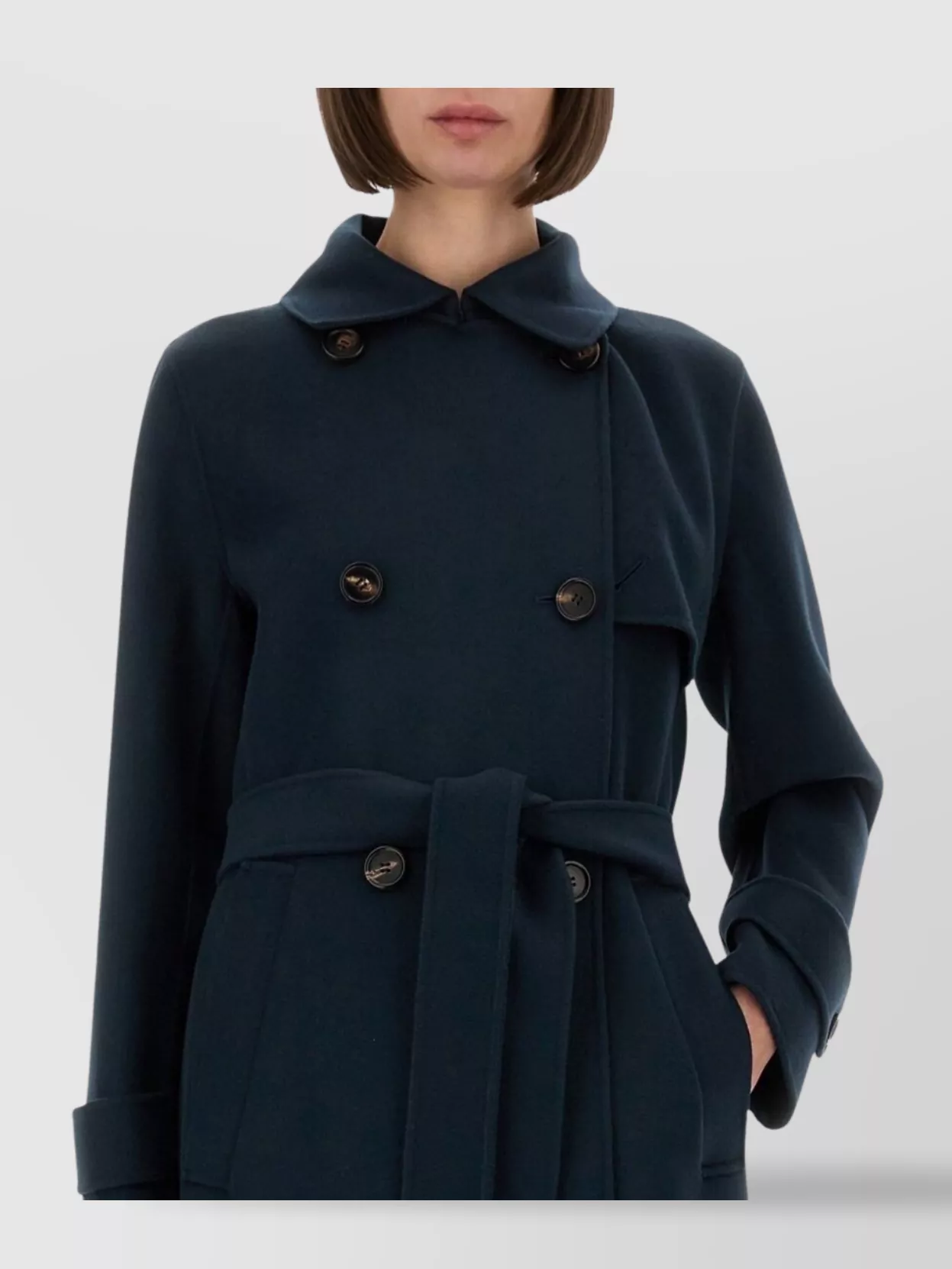 S Max Mara Long Double-Breasted Coat Belted Waist