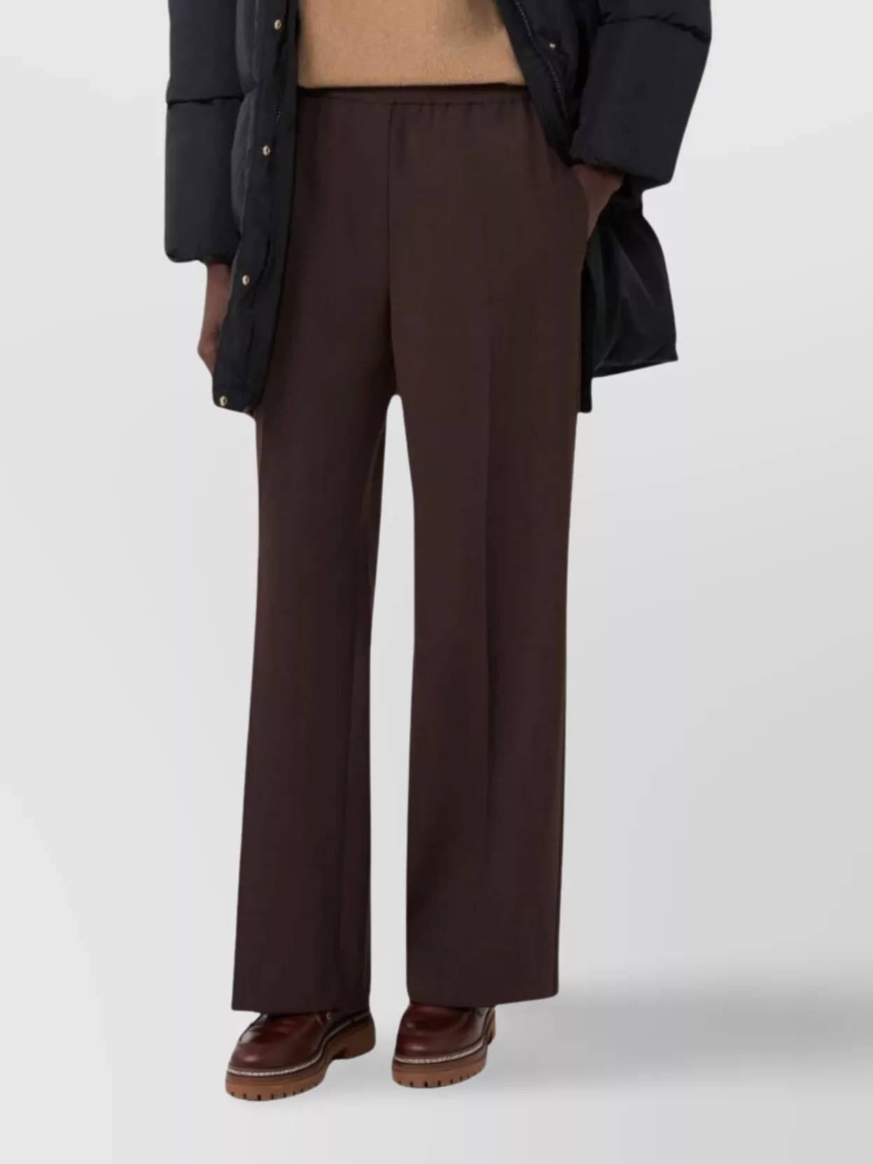 Weekend Max Mara Wide Leg Trousers Elastic Waistband In Brown
