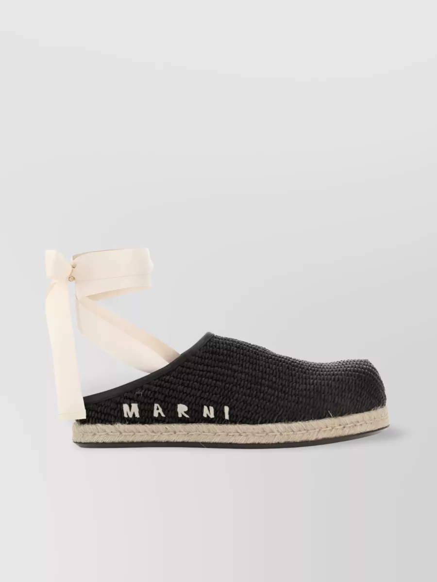 Shop Marni Basket Weave Ribbon-tie Sabot Sandals In Black