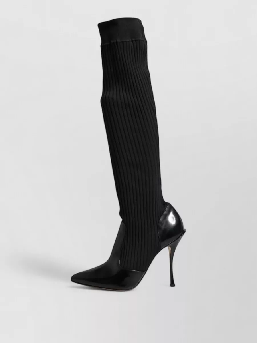Dolce&Gabbana Leather Ribbed Knit Knee-High Boots
