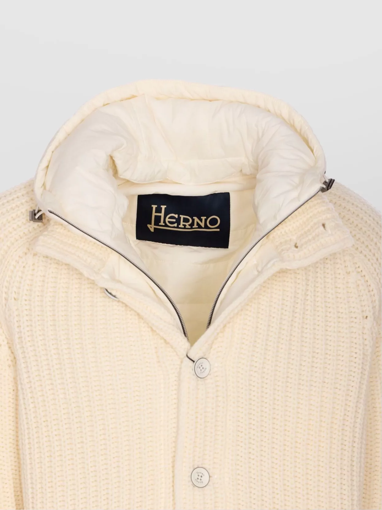 Herno Knit Bomber With Ribbed Texture And Hooded Design