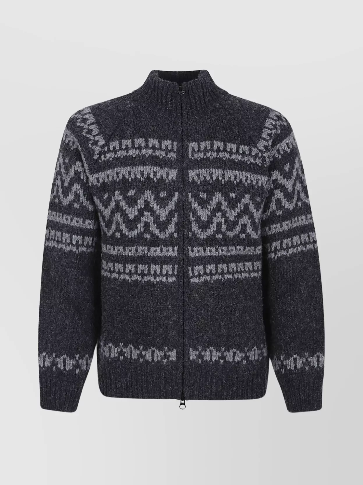 C.p. Company Graphic Patterned Wool Cardigan With High Collar In Gray