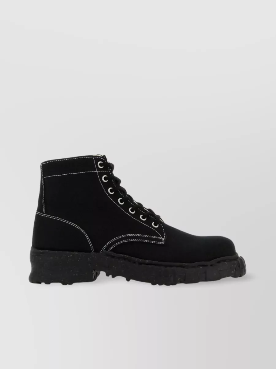 Shop Miharayasuhiro Canvas Ankle Boots With Chunky Sole In Black