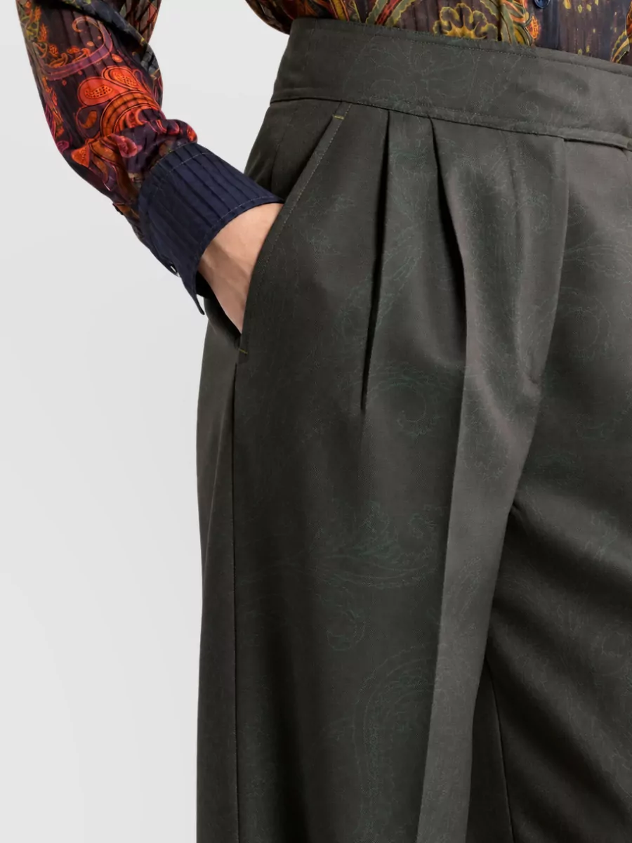 Etro Paisley Wool Pleated Tailored Trousers