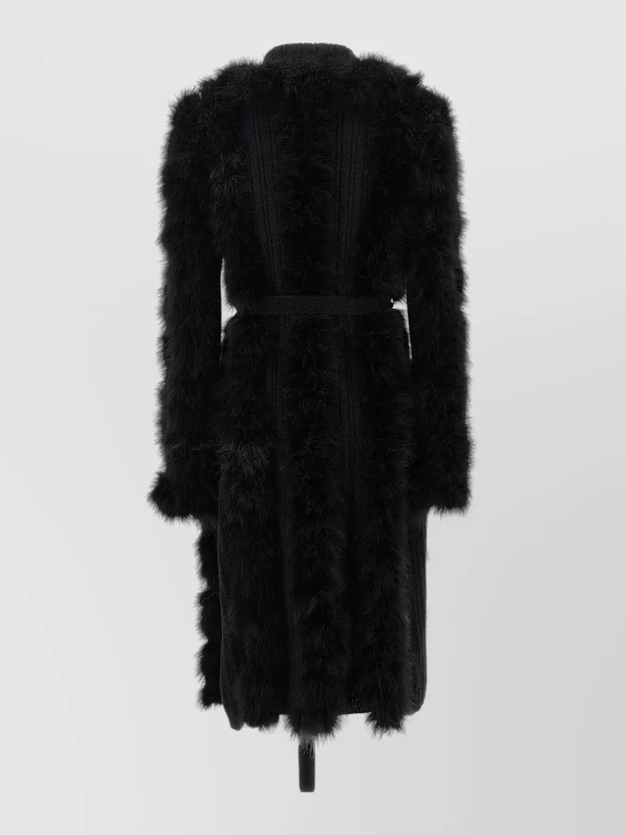 The Attico Alpaca-Blend Ribbed Feather-Trim Belted Knit Coat